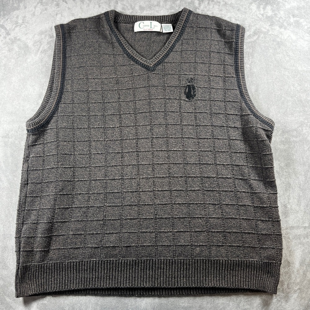 VTG Cypress Links Golf Wear Mens Large Gray Textured Grid Cotton Sweater Vest‎